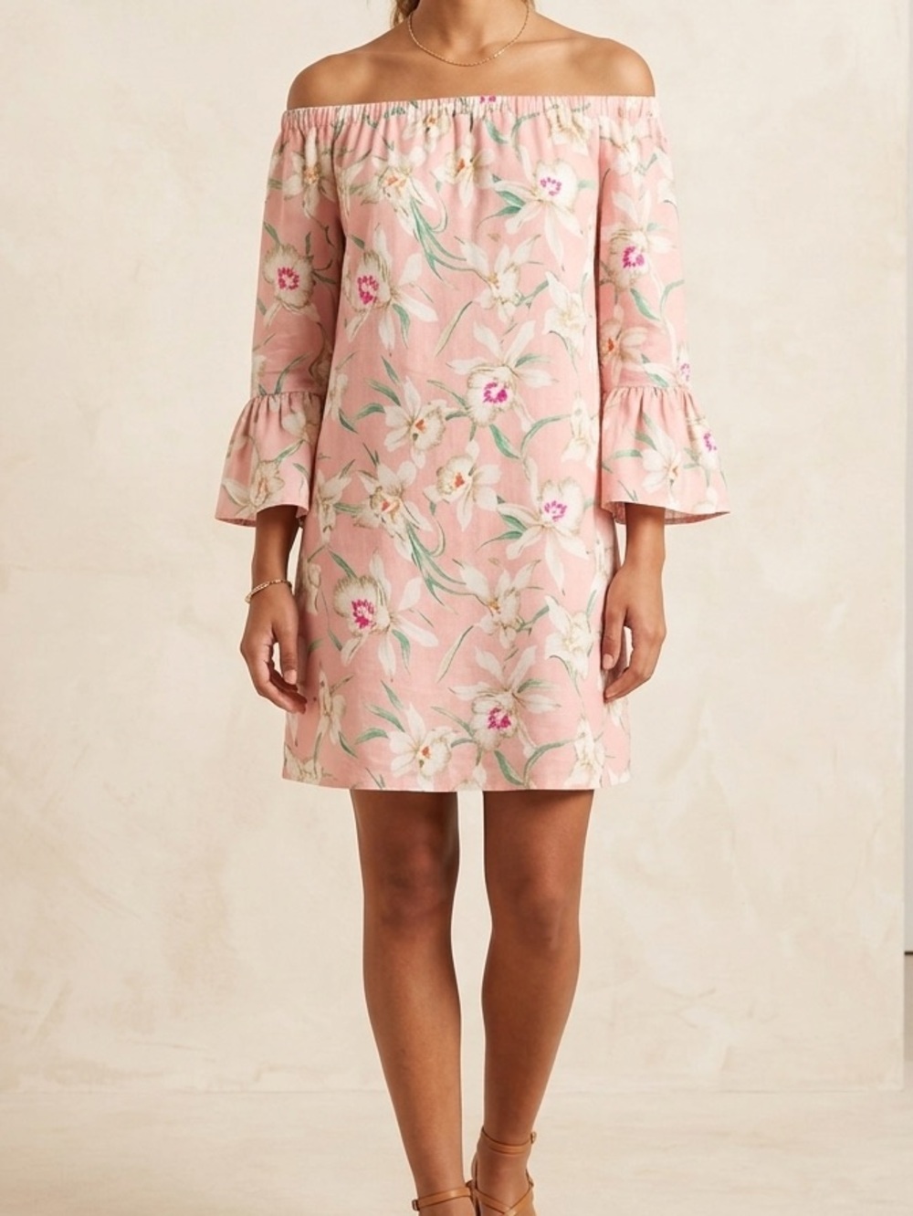 REBORN Pink Off The Shoulder Floral Patterned Shift Dress Size Medium